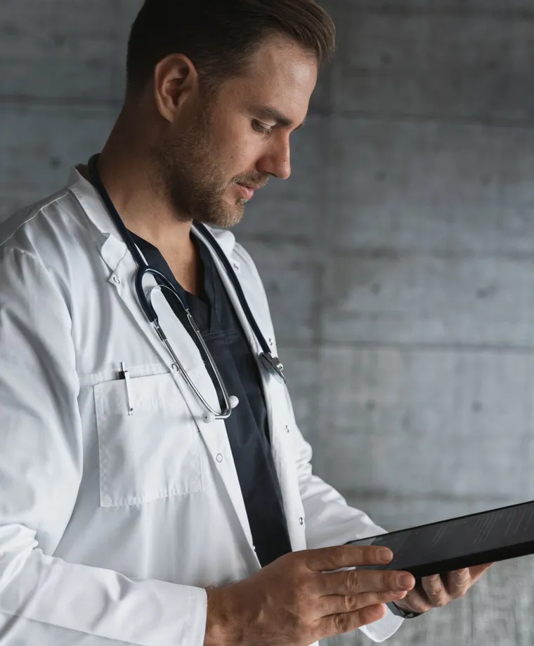 A doctor taking a telehealth consultation call